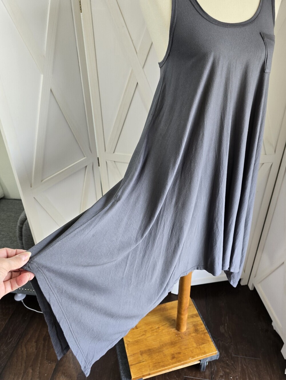 7 For All Mankind Sleeveless Aysemmetrical Gray Swingy Dress - Picture 4 of 9
